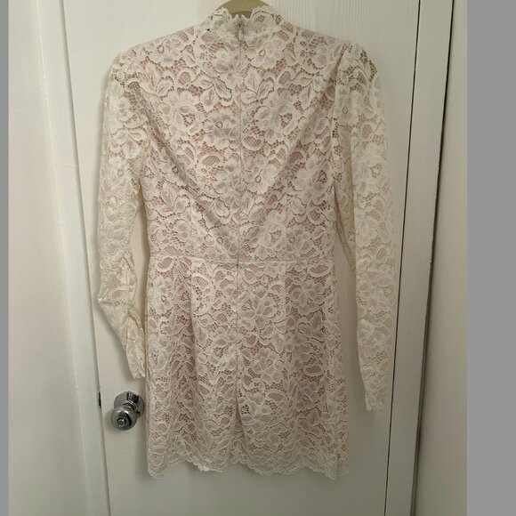 BHLDN Long-Sleeve Mock-Neck Lace Stretch Satin Mini Dress - Anthropologie - S - Picture 3 of 3